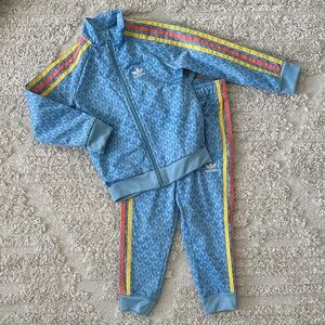 Adidas Light Blue Tracksuit with Colorful Stripes